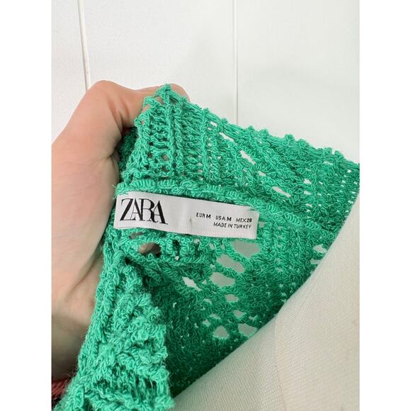 Zara Green Pom Pom Knit Slouchy Sweater Womens Medium Blogger Favorite - Picture 11 of 11